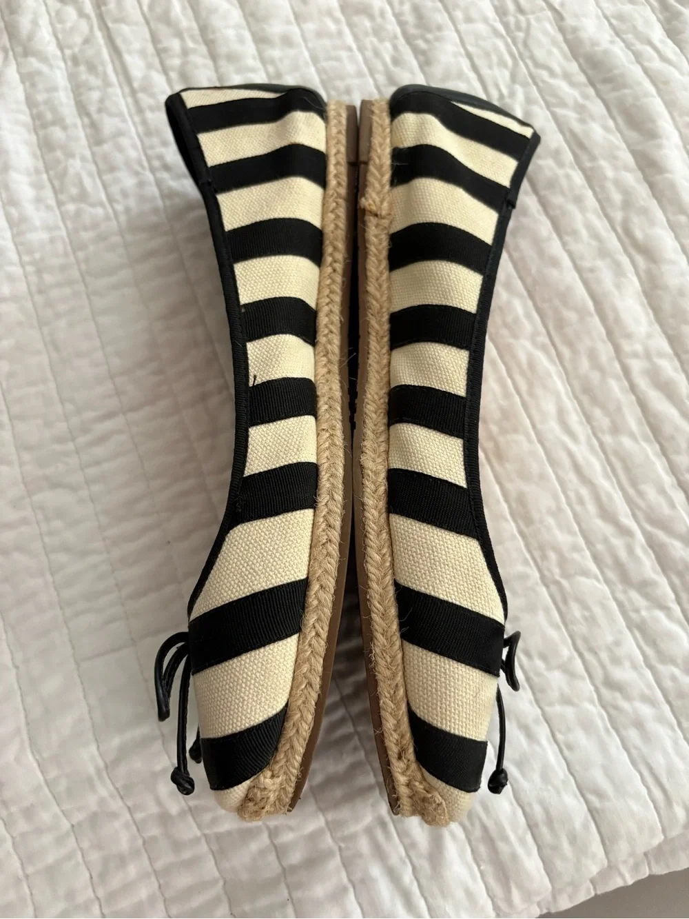 kate spade Black and Cream Striped Bow Ballet Flats Espadrille Size 10